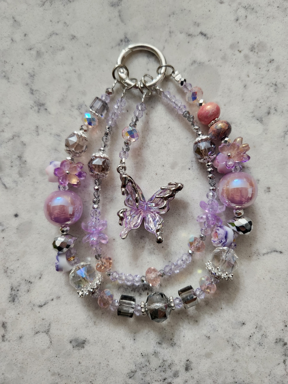 Lavender Butterfly Beaded Keychain